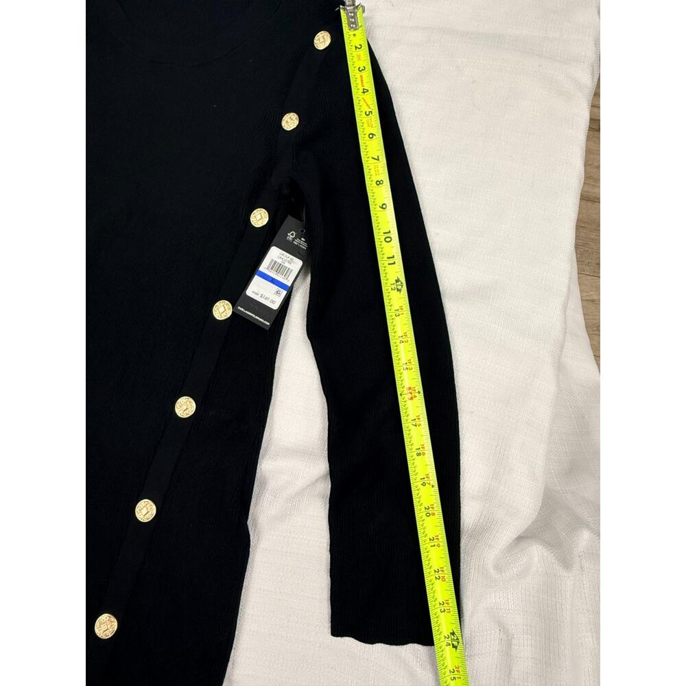 NWT Karl Lagerfeld Paris XL Black Ribbed Sweater Dress Gold Button Trim Midi - Picture 7 of 9